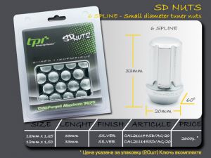 Узкие Кованые алюминиевые гайки для тюнинга и приятного внешнего вида  - SD-nuts (20mm)-цвет Серебристый